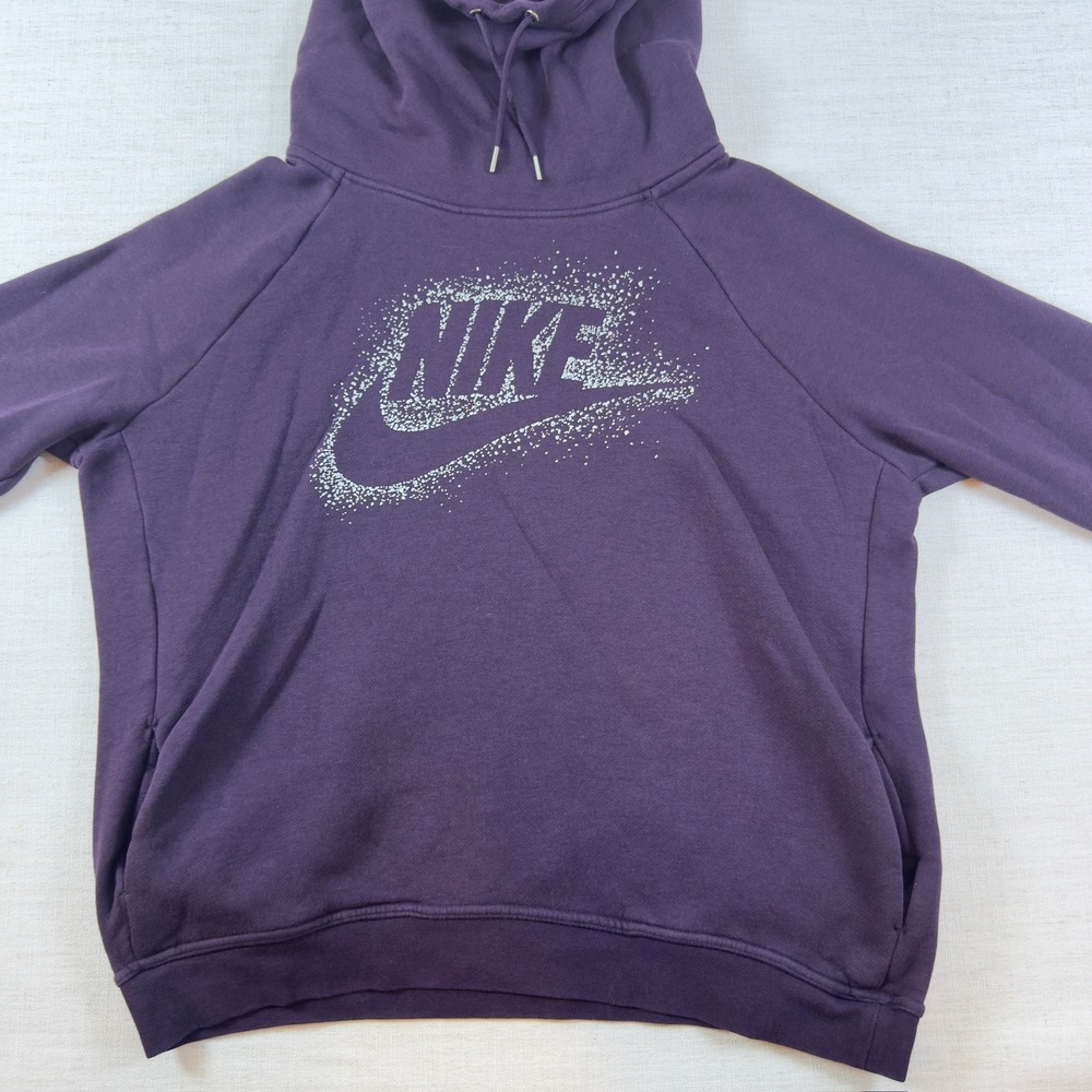 Nike Sportswear Funnel Neck Hoodie Purple Splatter Graphic Logo Pullover Mens XL